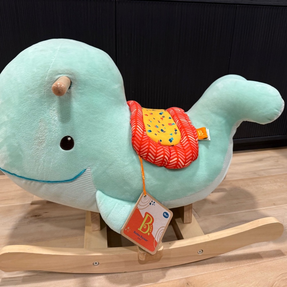 Plush Rocking Whale - Aqua and Orange